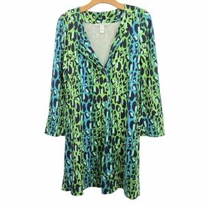 Diane Von Furstenberg Shift Dress size 10 Green Leopard Gaby Print Silk  Pockets